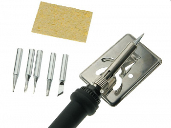 Паяльник с регулировкой температуры, 220В 60Вт + подставка и 5 жал